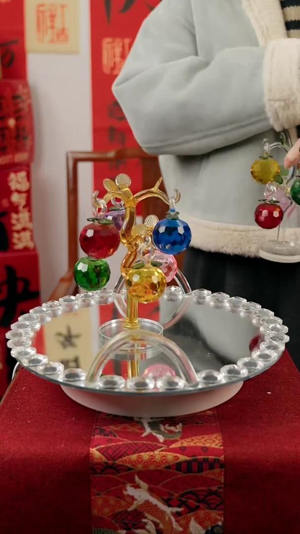 【闪购商品】水晶黄杆六挂苹果树摆件