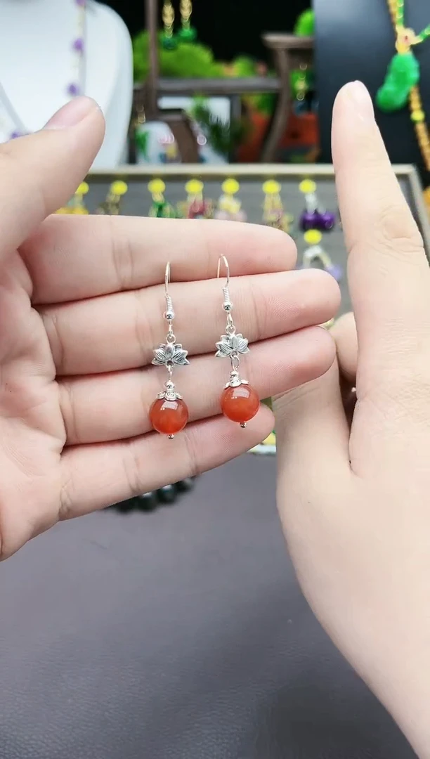 【闪购商品】南红玛瑙耳饰银S925镶嵌7180000