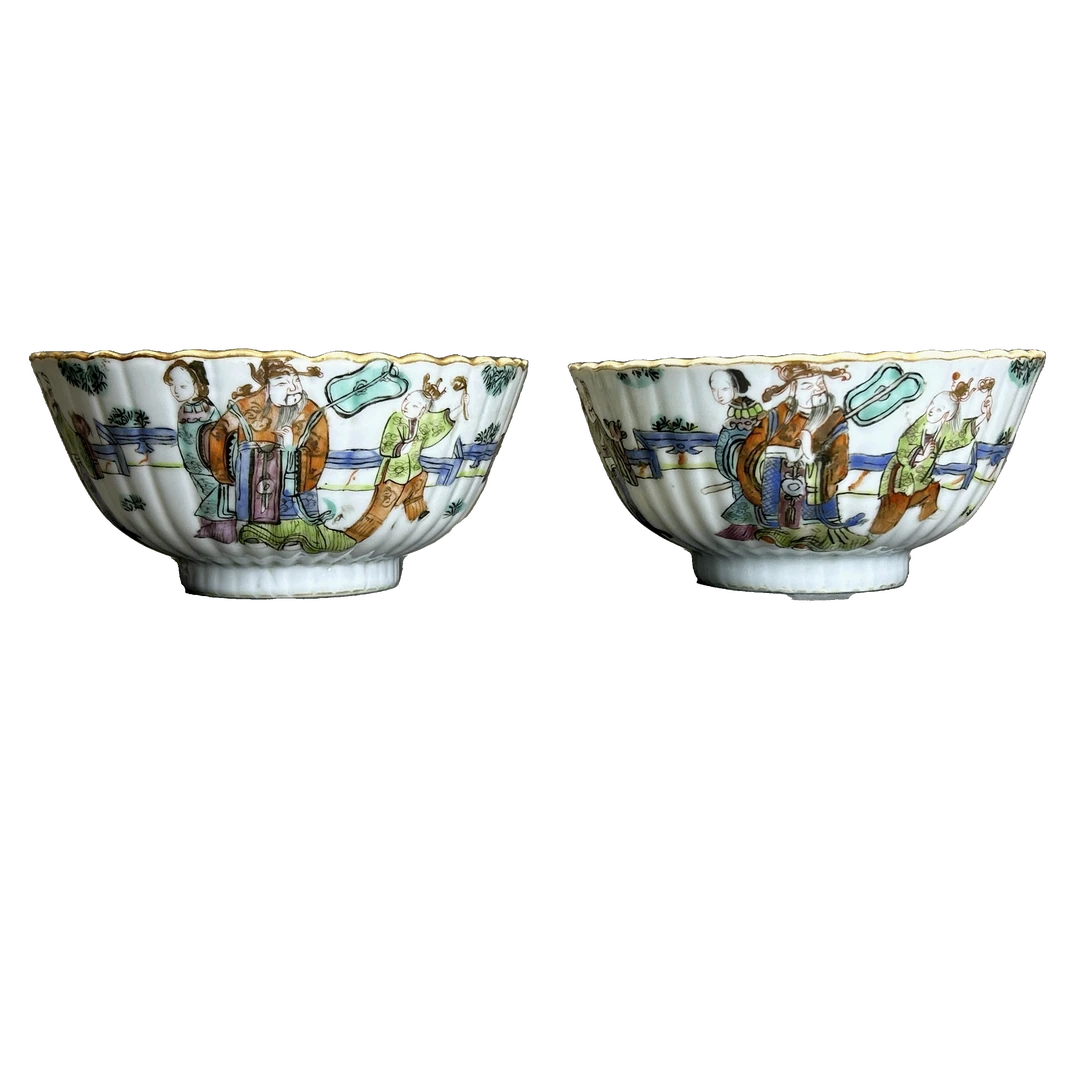 25014504x粉彩福禄寿喜碗一对