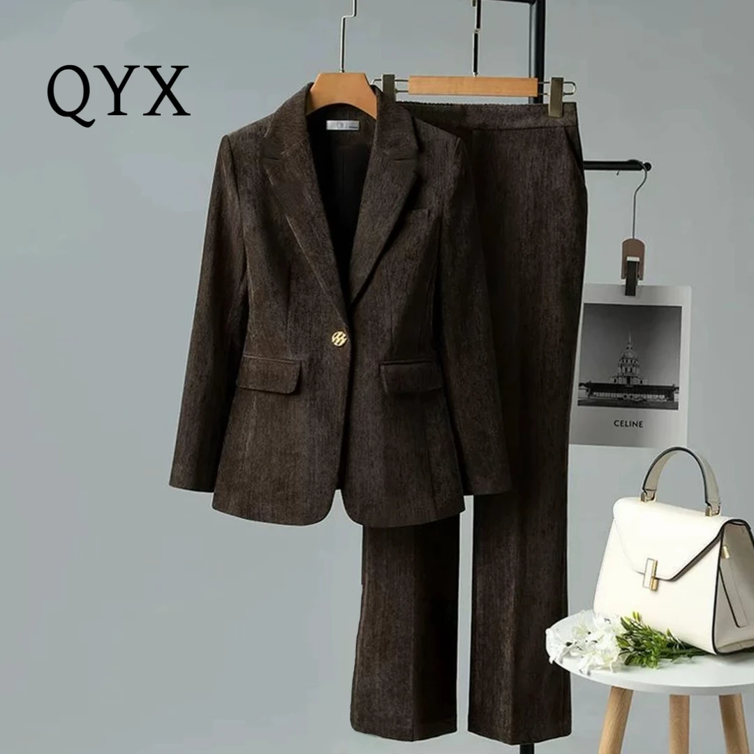 JIRUIMAN/吉瑞曼新款高级感咖色休闲西装外套微喇裤两件套TA168