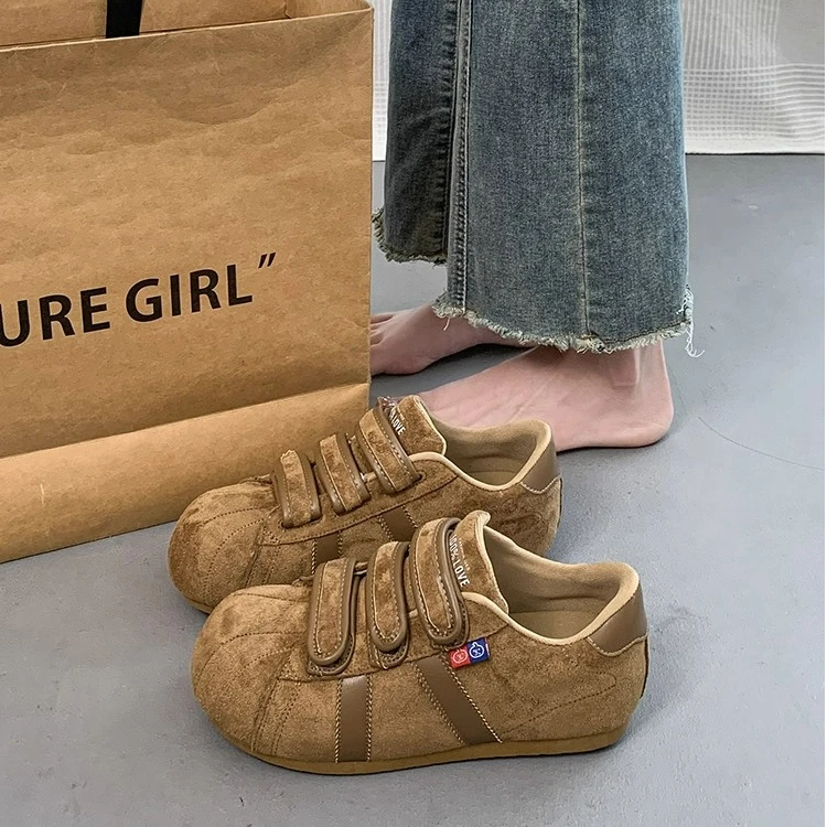 Moleubak魔术贴面包鞋女2025年秋季新款厚底休闲内增高德训鞋板鞋