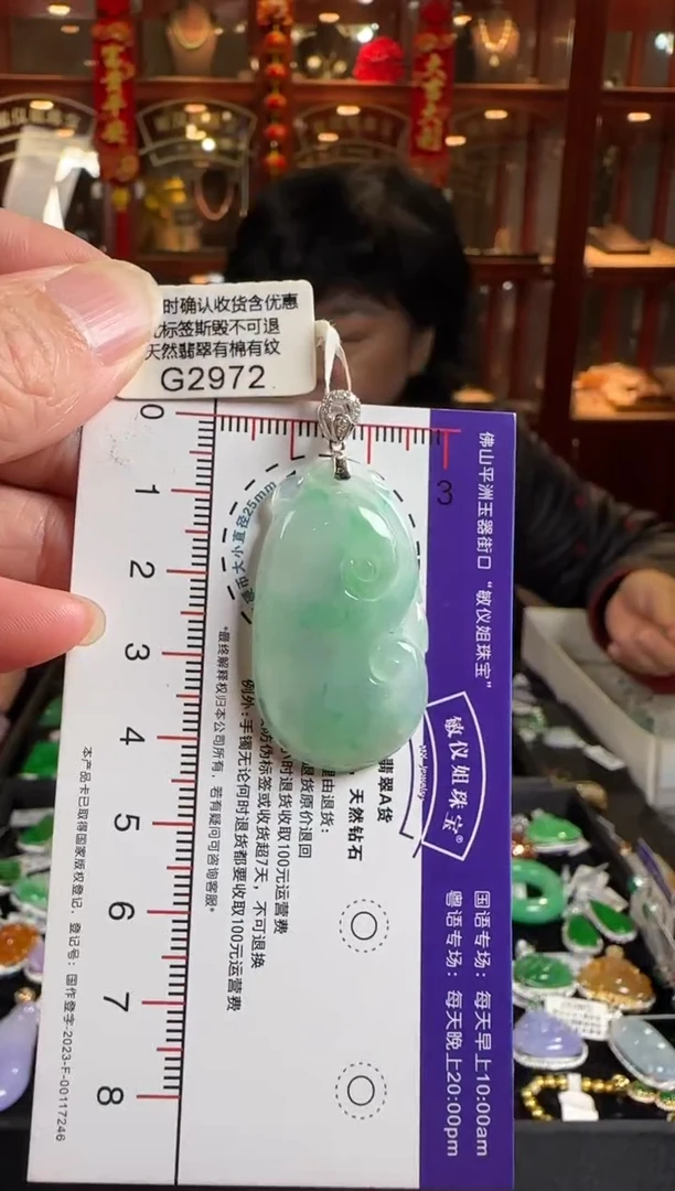 颈饰18K金镶嵌翡翠G2972 冰飘绿如意