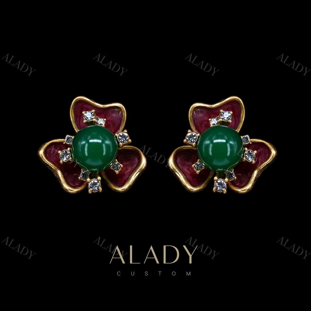 合金耳饰 【绿映红】小众设计时尚气质款耳钉