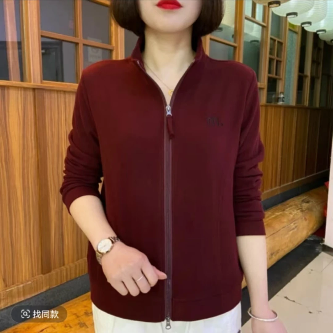 《专柜品质》春季时尚休闲百搭气质洋气两穿立领字母刺绣长袖上衣W