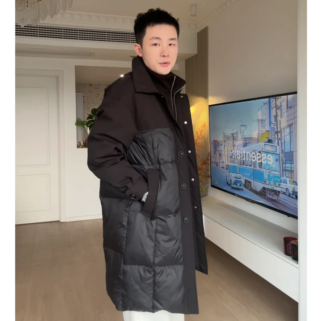 【City系列·挪威】粗花呢针织拼接羽绒服男款中长款男士风衣假两件