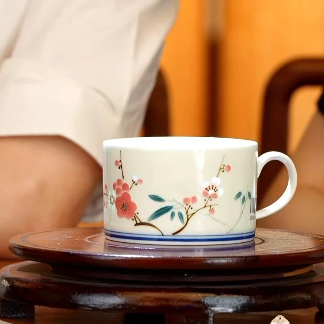 【小乔赏瓷】古窑圣火翠竹红梅玲珑咖啡杯