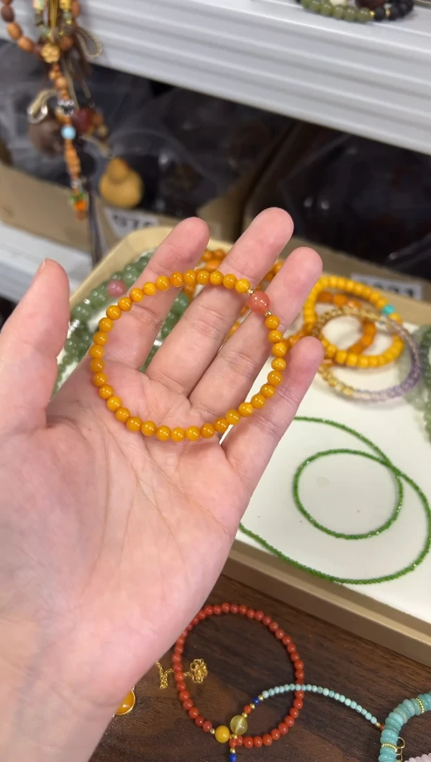 未镶嵌蜜蜡手链满蜜蜜蜡南红顶珠款手链[2903]