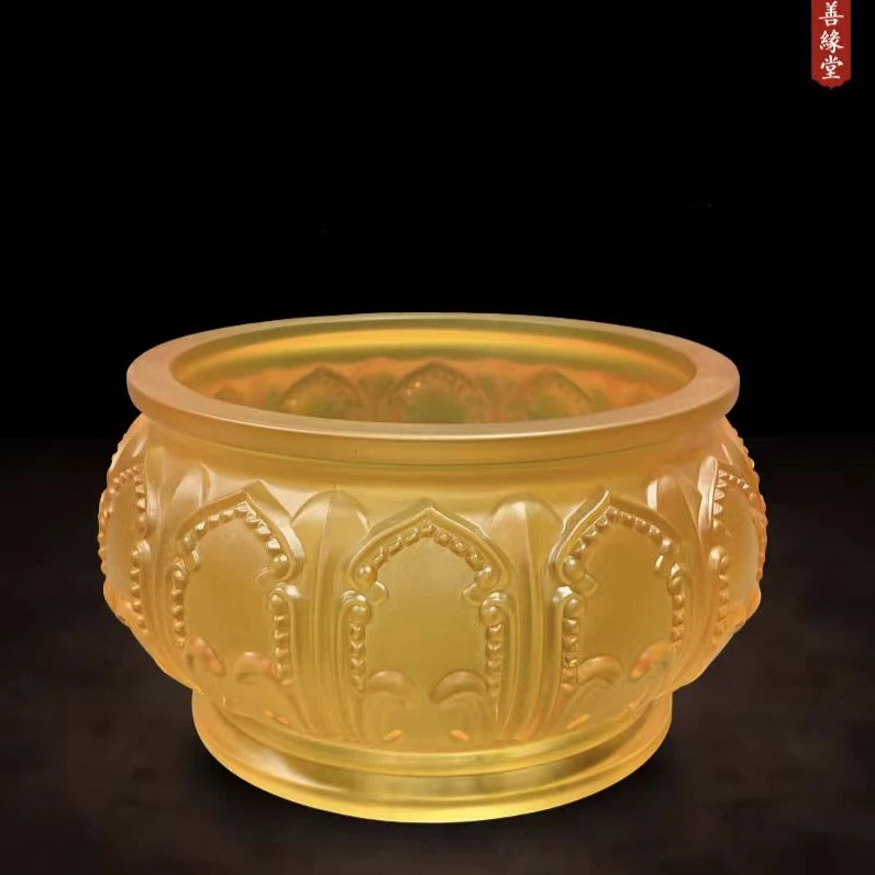 善缘堂高档琥珀色香炉水杯果盘花瓶家居工艺品装饰桌面摆件