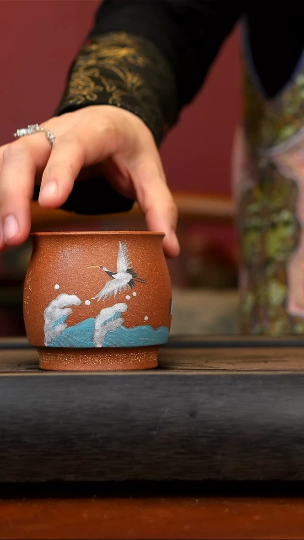 【闪购商品】紫砂茶壶五彩段泥大缸杯 仙鹤