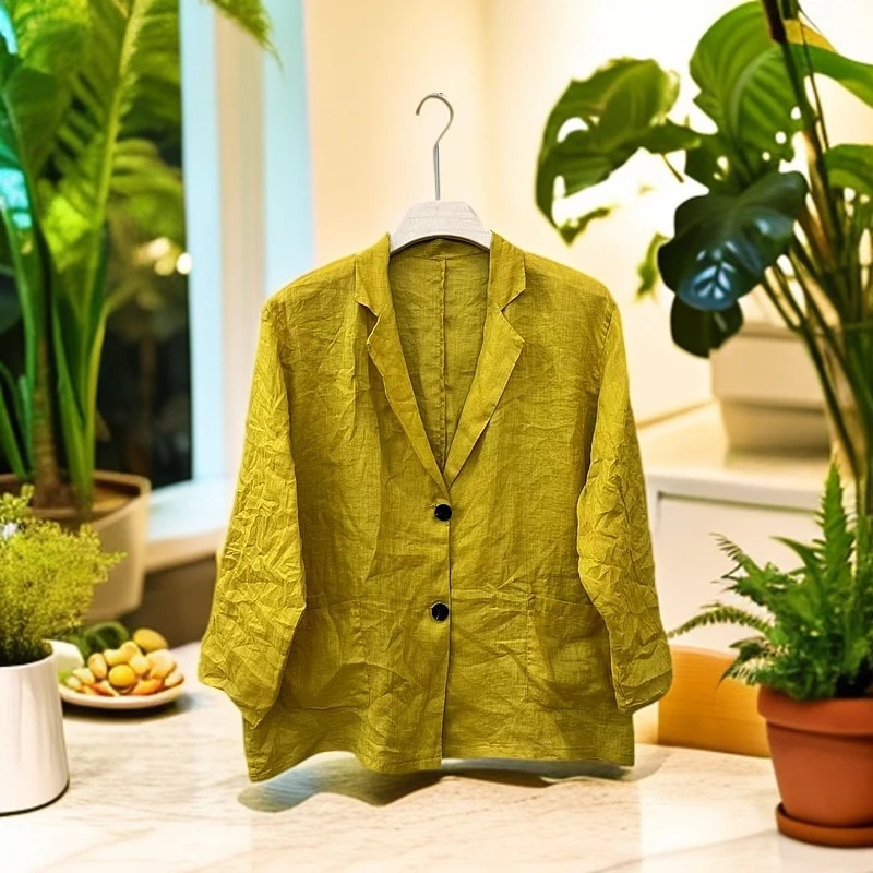 [ 春夏】纯色苎麻时尚宽松舒适减龄气质休闲百搭西装【80-160】斤