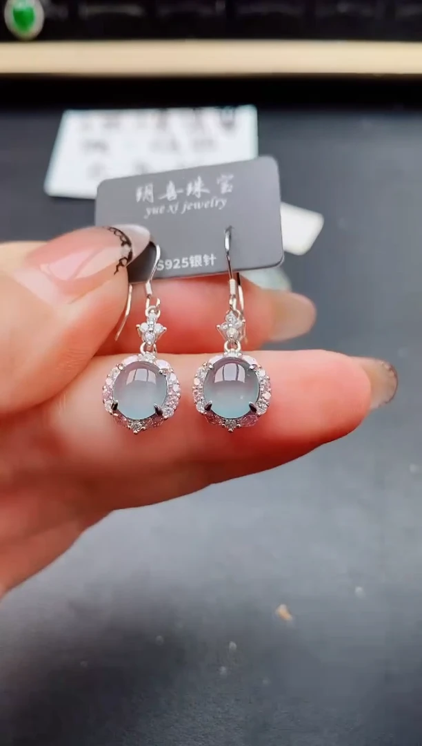翡翠银S925镶嵌耳饰50050