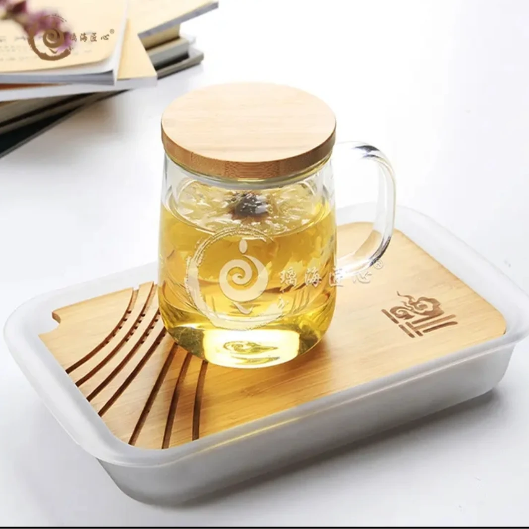 MSD明尚德高硼硅玻璃木盖三件茶杯LTB009家用过滤简约创意茶水杯