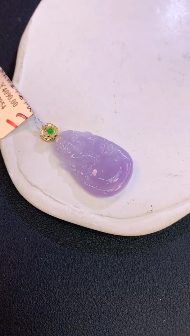 翡翠18K金镶嵌颈饰赠礼盒证书 麦麦