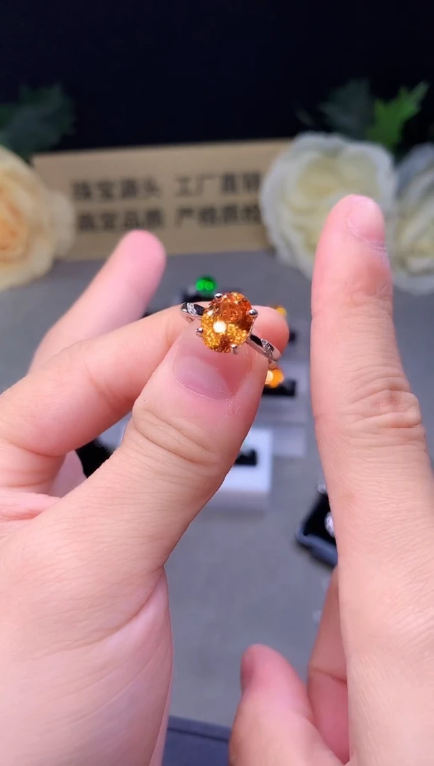 银S925镶嵌戒指石榴石（芬达石）1010
