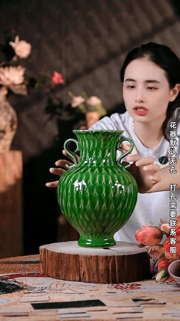 摆件景德镇高温陶瓷花器12*27