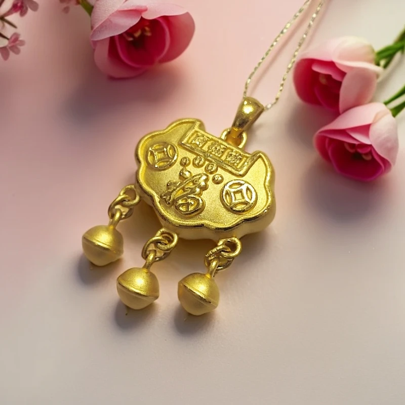 足金999吊坠黄金福锁3D硬金工艺金挂坠按克计价真金