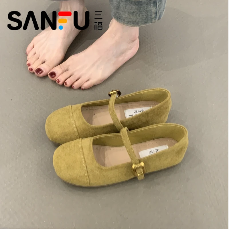 三福法式春秋季百搭配裙子2025新款一字扣通勤单鞋浅口软底玛丽珍
