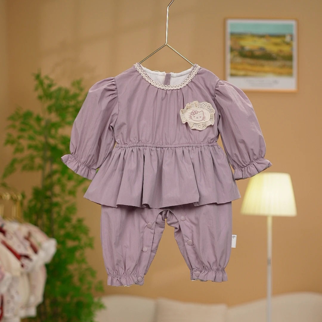 2025秋季新款婴幼儿韩版爬服女宝宝百日宴周岁连体衣洋气花边哈衣