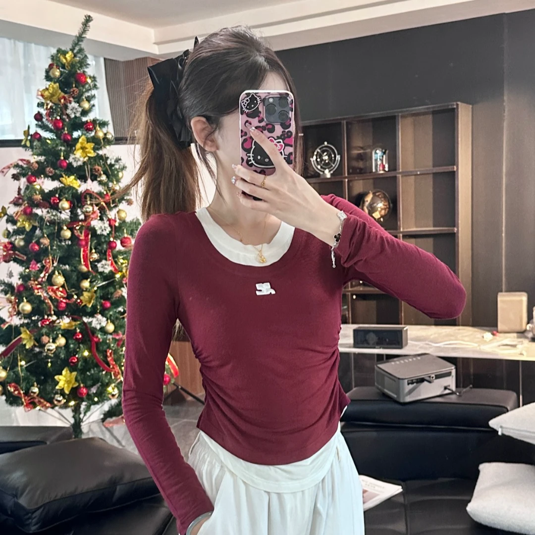 【Linda专属】【97】洋气上衣正肩T恤打底衫新款假两件针织衫JC-A2869