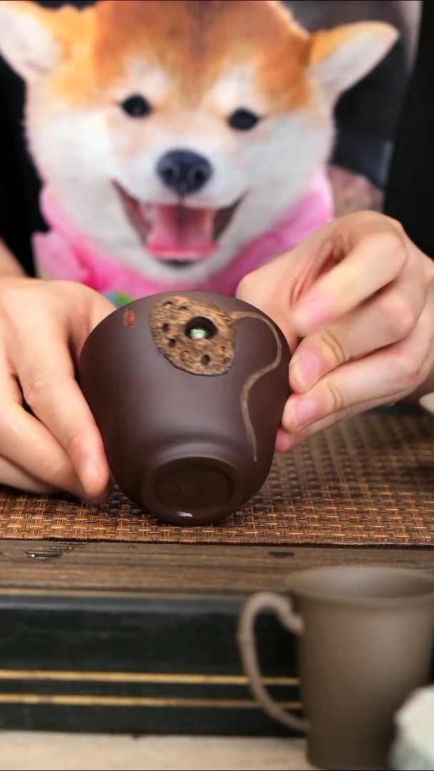 茶壶紫砂14《莲韵葫芦杯》紫泥