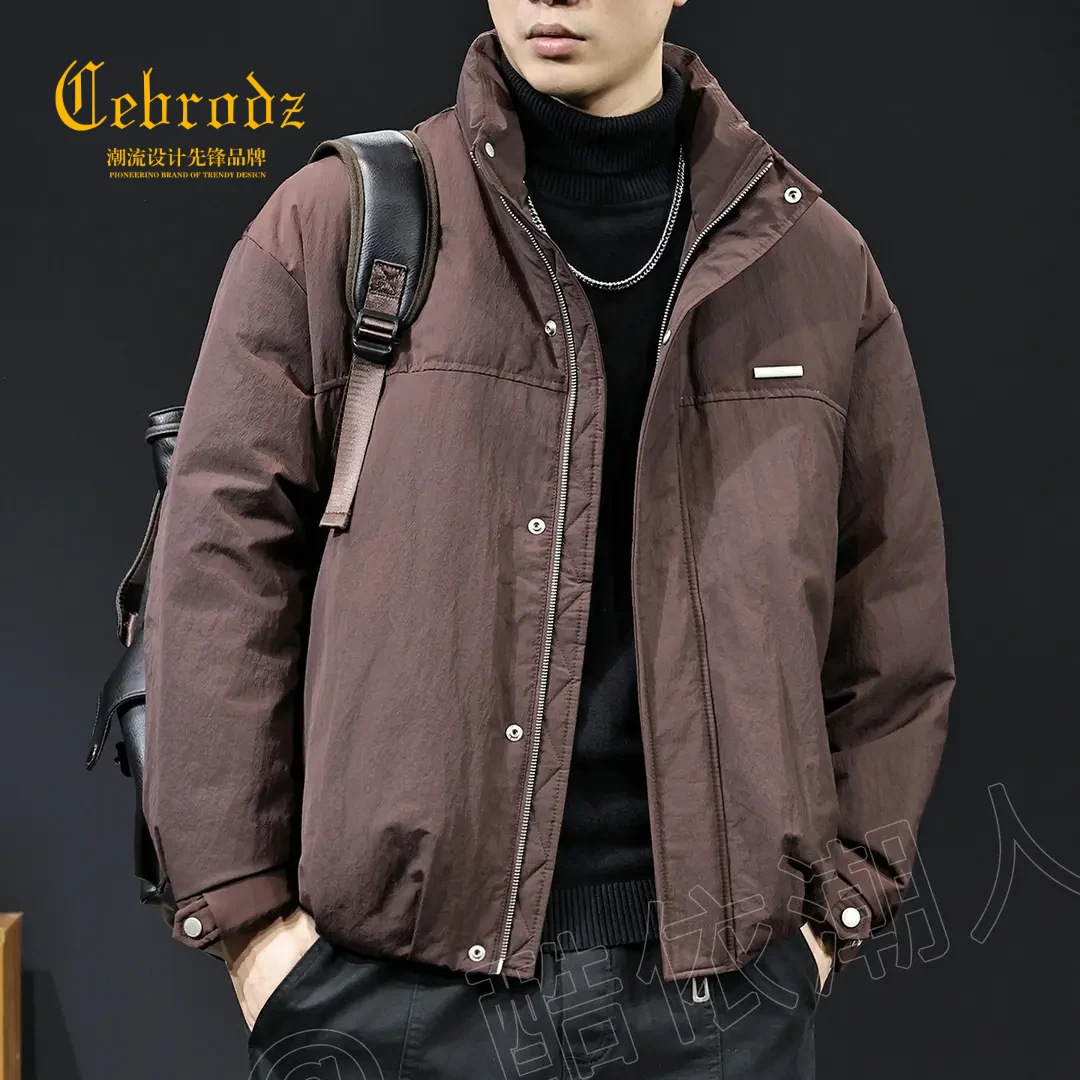 法国Cebrodz美式复古立领羽绒服男宽松保暖加厚外套休闲上装潮流