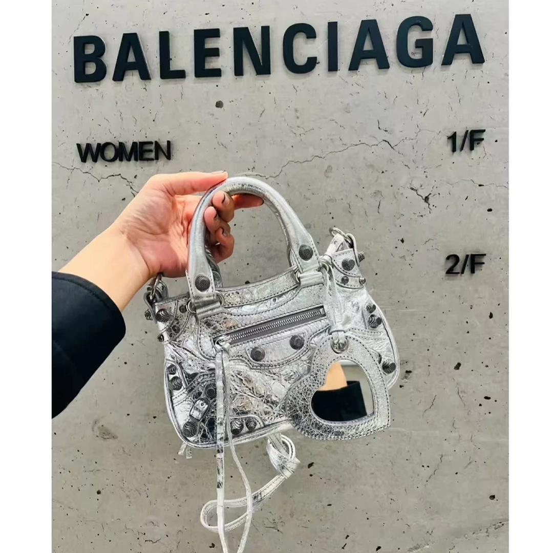 95新 Balenciaga/巴黎世家 CD neo cagole机车包mini银色46383070
