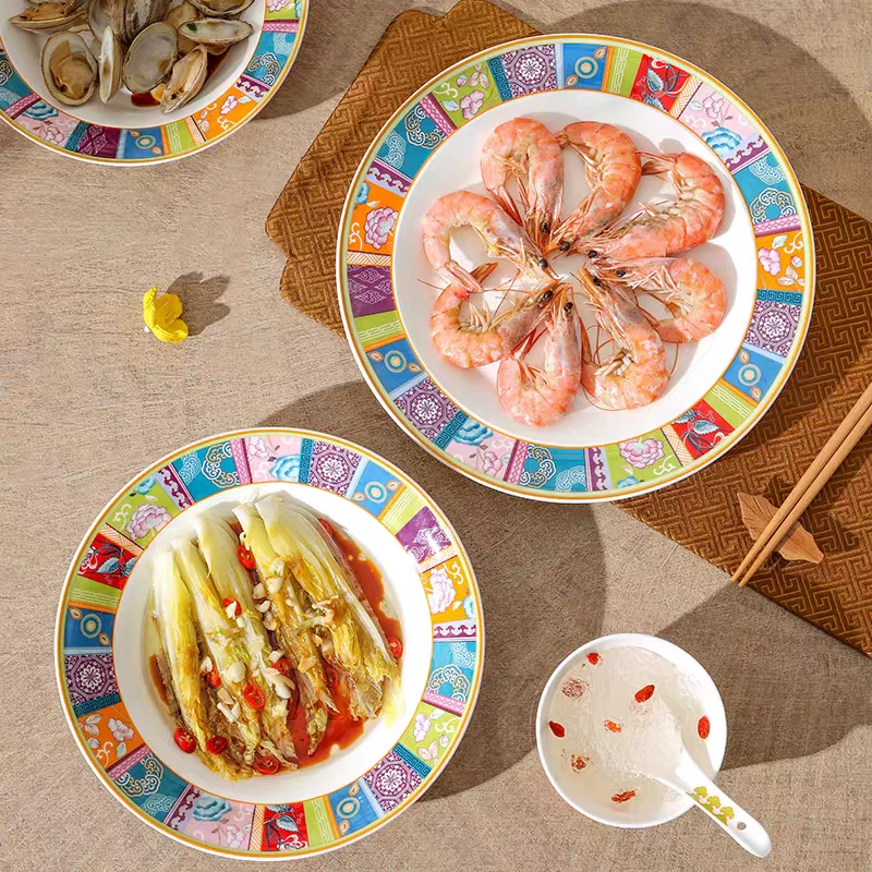 家用牛排餐盘剁椒鱼头专用陶瓷盘蒸鱼圆盘10英寸平盘大盘鸡水果盘