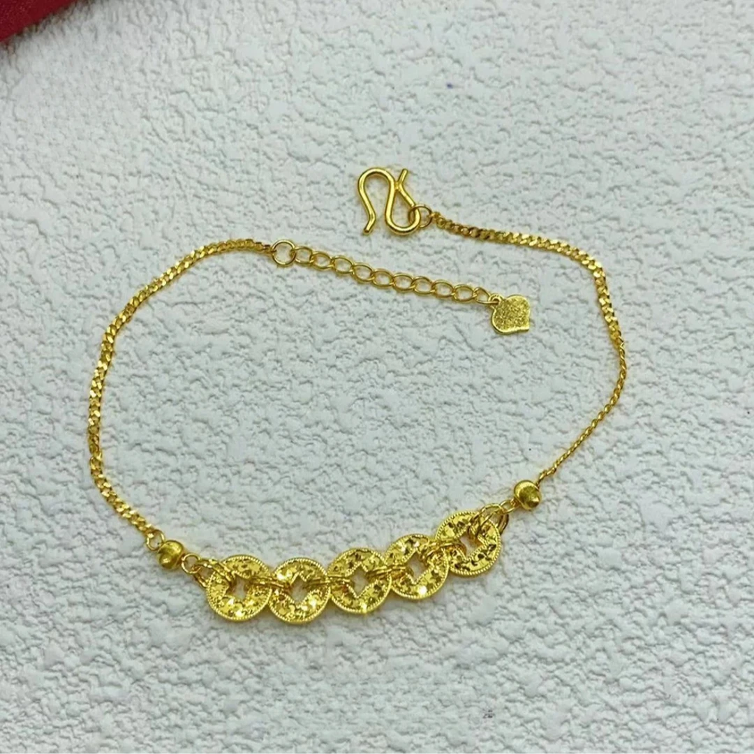 铜合金项链 精致高级感碎碎冰环环相扣五帝币项链锁骨链新中式女