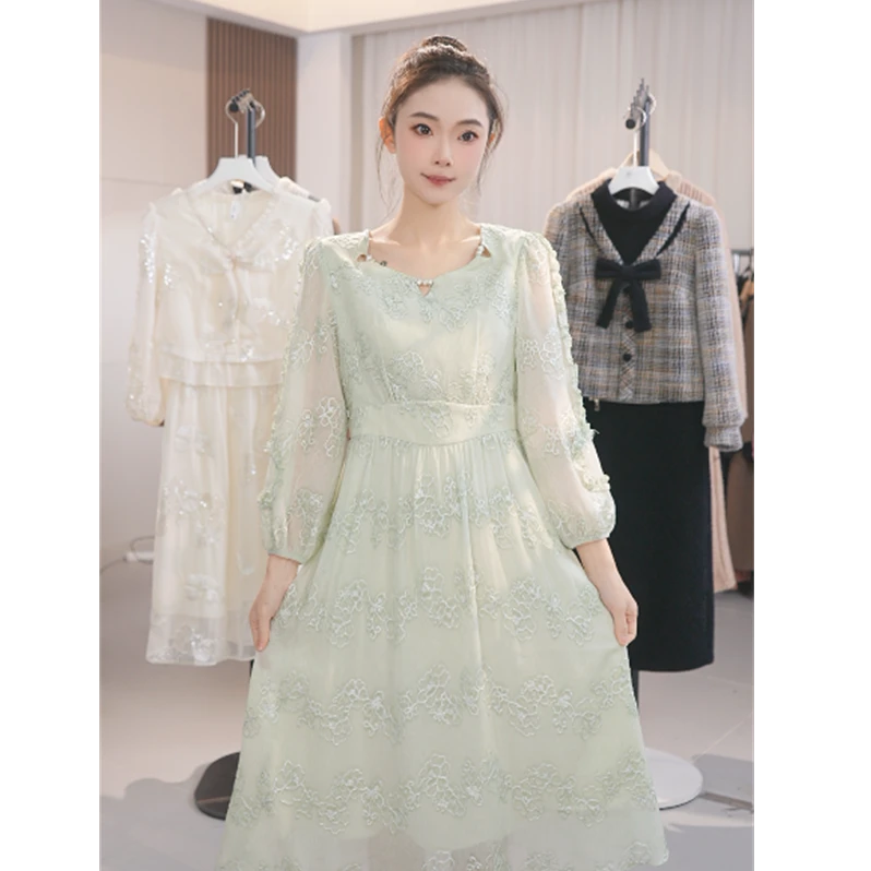 Y1881轻奢连衣裙2025新款女装春季高档显瘦气质时尚遮肉裙子