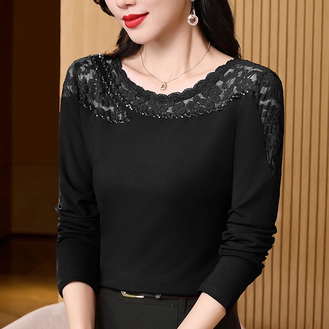 镂空钉珠红色长袖t恤2025秋新修身纯色打底衫显瘦百搭上衣内搭洋