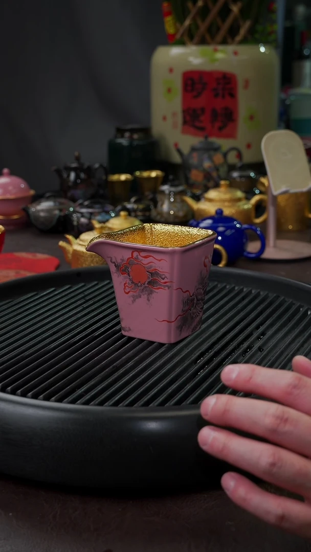 【闪购商品】杯【宜景窑桃夭粉鎏金】墨绘龙公道
