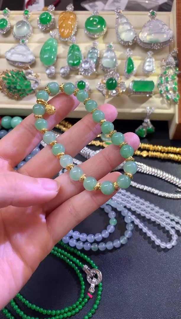 足金镶嵌手串翡翠手串|5800+290