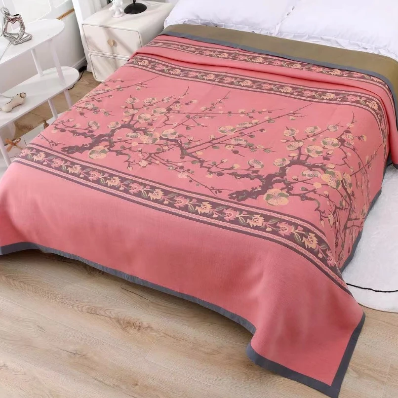 纯棉纱布盖毯天丝四季毯--暗香粉230*250