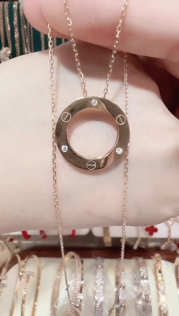 套链18K金镶嵌钻石3钻大饼套链