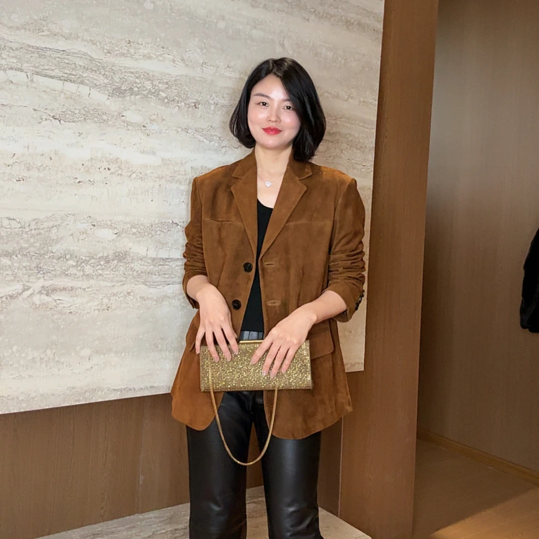 TANTAN 气质显瘦复古质感秋季羊皮西装外套2977