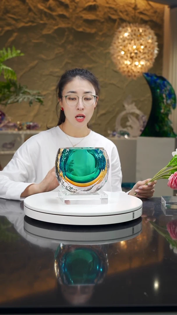 福利琥珀蓝水波纹花瓶小号