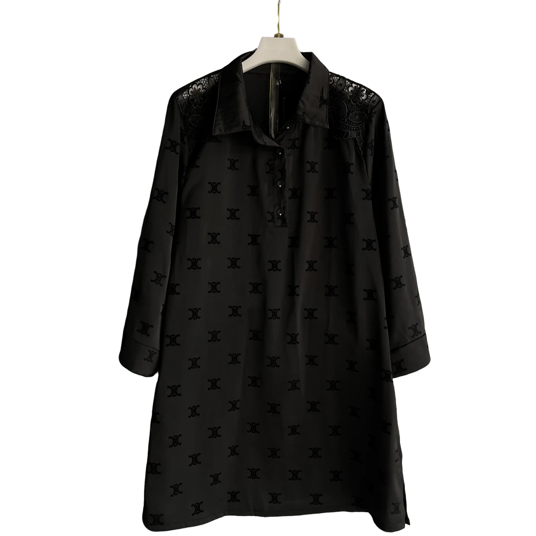 气质蕾丝拼接长袖连衣裙显瘦遮肚子洋气衬衫裙