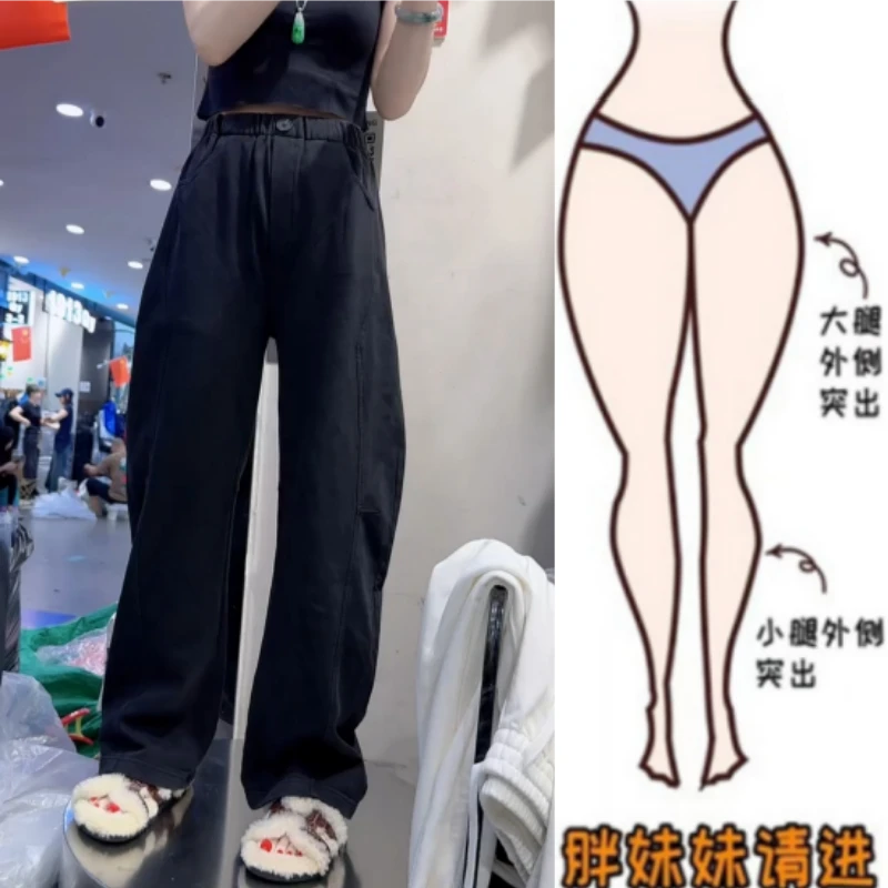 格洛森秋季新款梨形身材宽松高腰显瘦遮肉时尚百搭直筒阔腿休闲裤