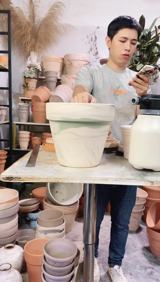 25*23绿白陶 1盆无托