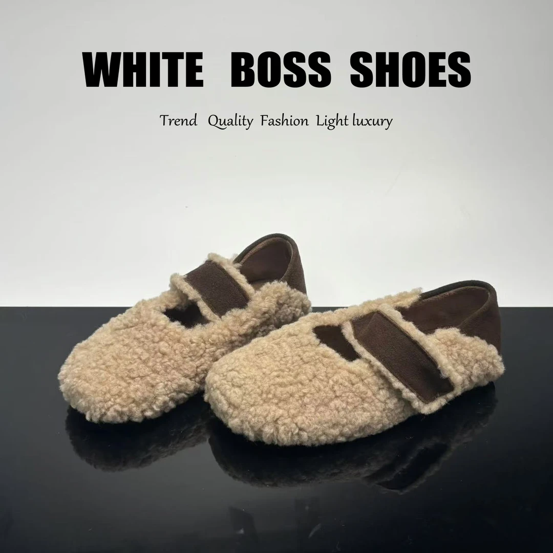 复古毛毛鞋冬外穿棉鞋平底勃肯鞋加绒保暖豆豆鞋女鞋 816-2