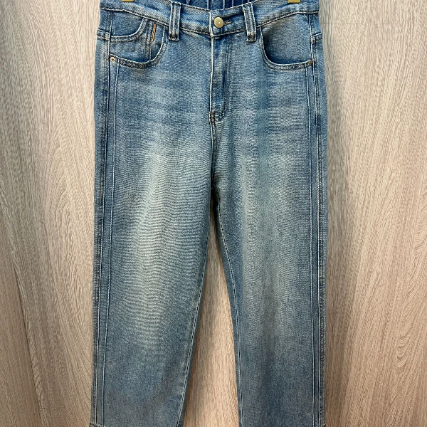 胖向向春装新款385简约大方款高腰系扣显瘦百搭牛仔烟管裤