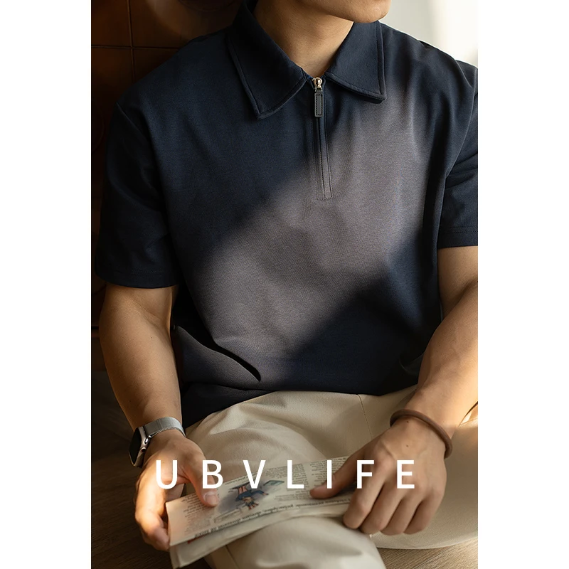 柔软透气半拉链翻领POLO衫男2025夏季通勤休闲简约百搭短袖t恤男