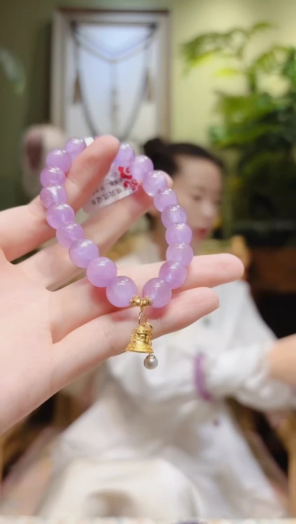 【闪购商品】锂辉石手串18K金镶嵌铃铛珍珠紫锂辉手串