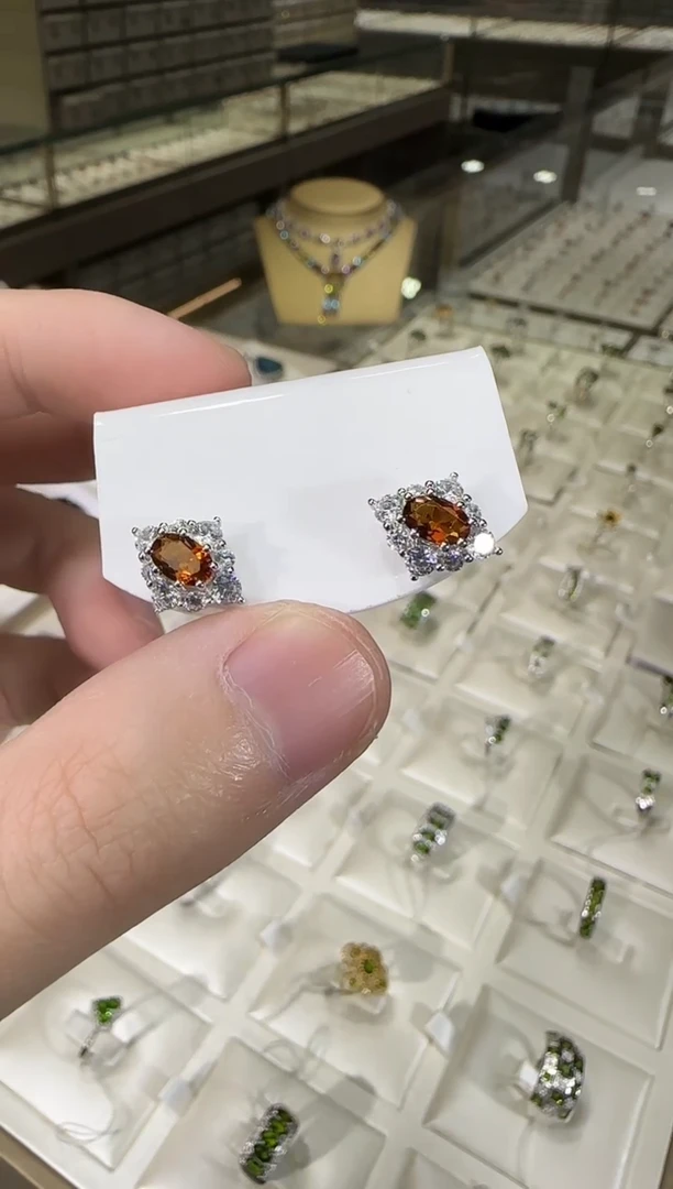 银S925镶嵌耳饰黄晶5*7mm耳钉