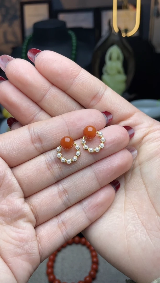 【闪购商品】南红玛瑙耳饰银S925镶嵌耳饰