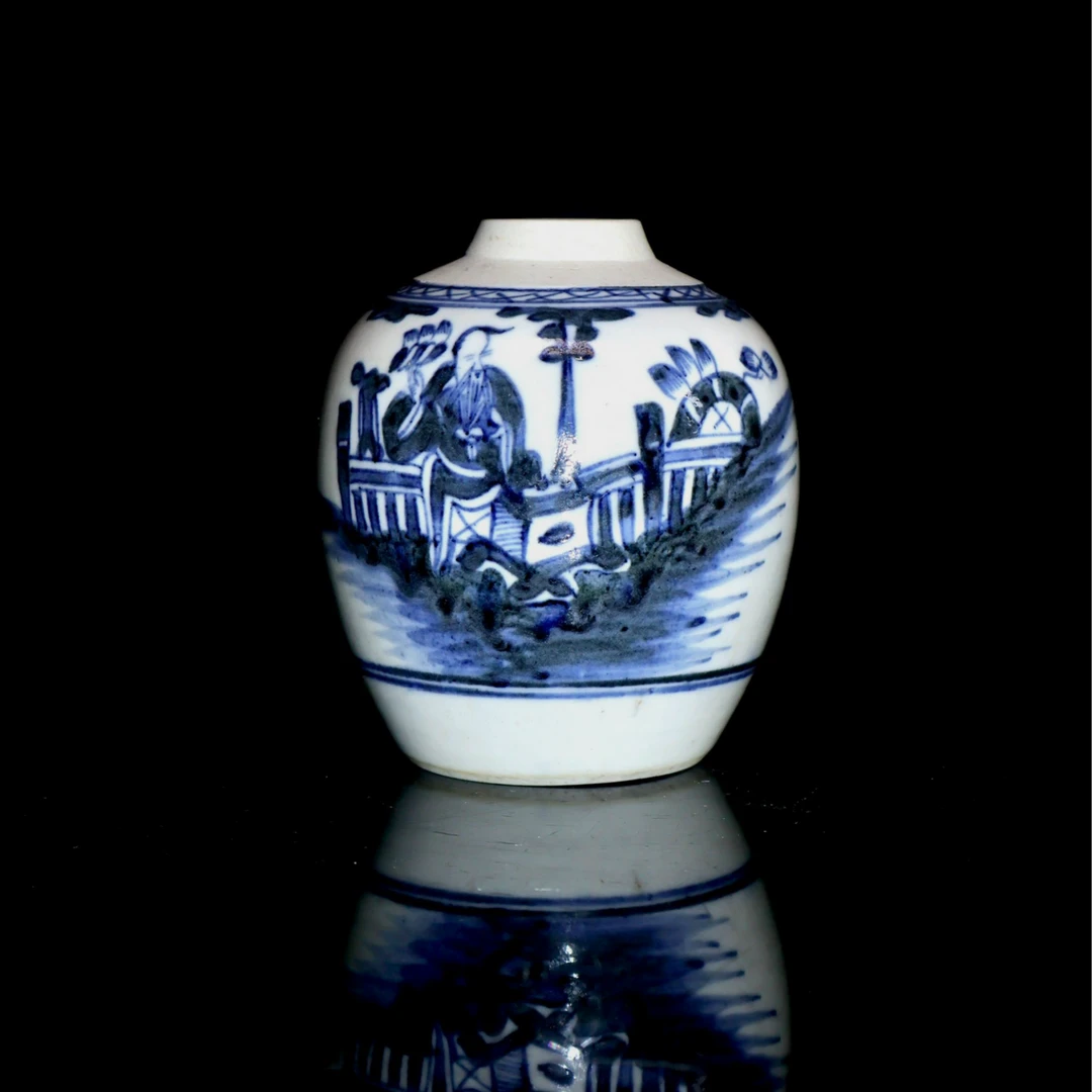 22:清乾隆青花周敦颐爱莲罐