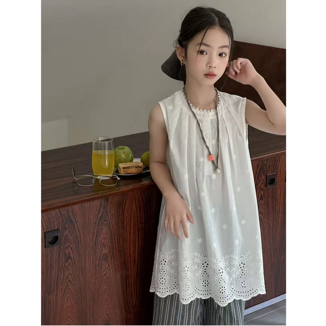 22025夏季新品女童装蕾丝花边背心娃娃衫+花边条纹休闲裤899619