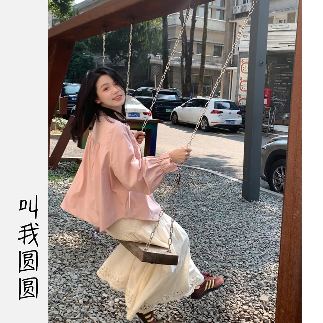 圆圆【桃花源】气质长袖时尚法式打褶花边泡泡袖衬衫 YY 10343