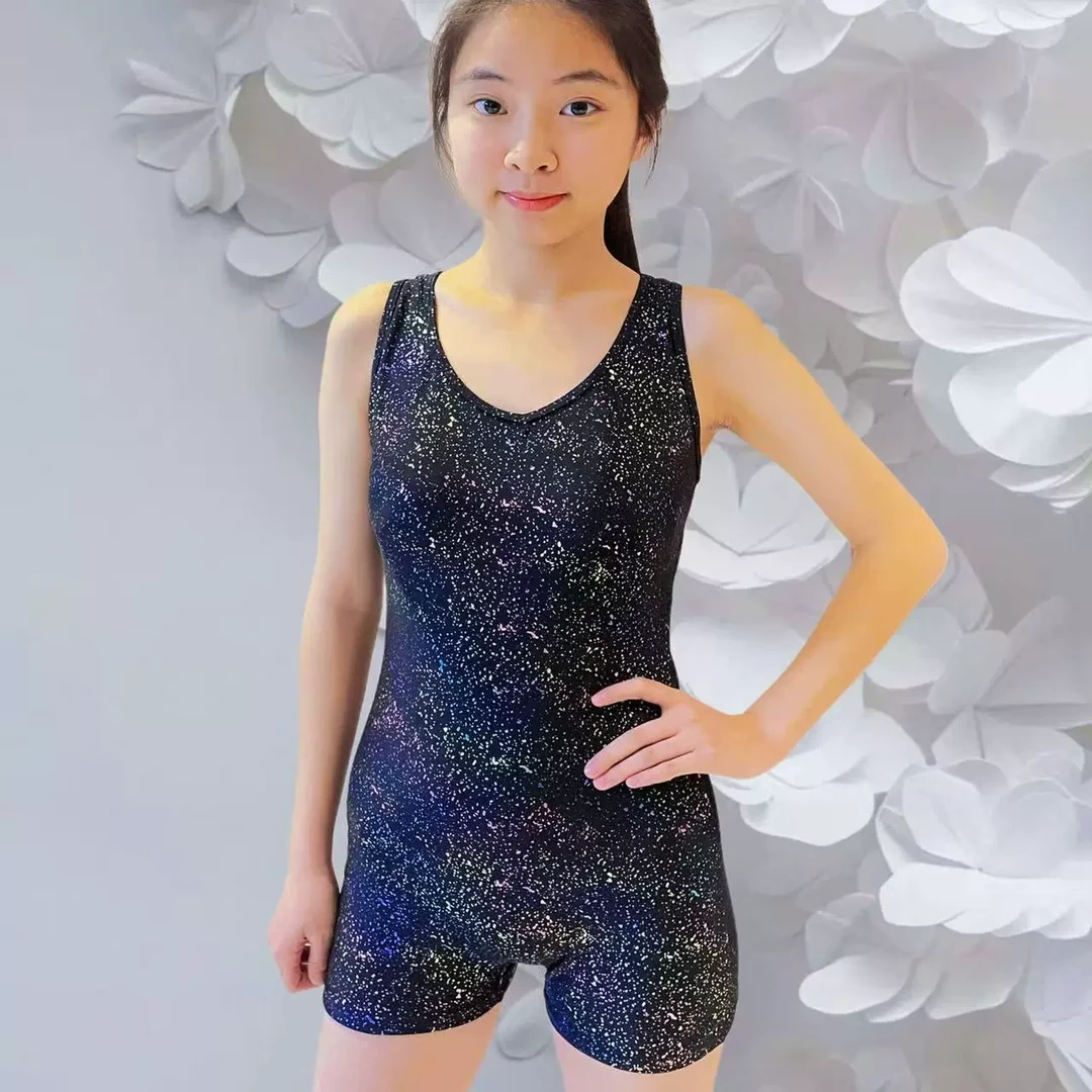 2561烫金连体平角美背显瘦遮肉女士温泉竞速潜水服