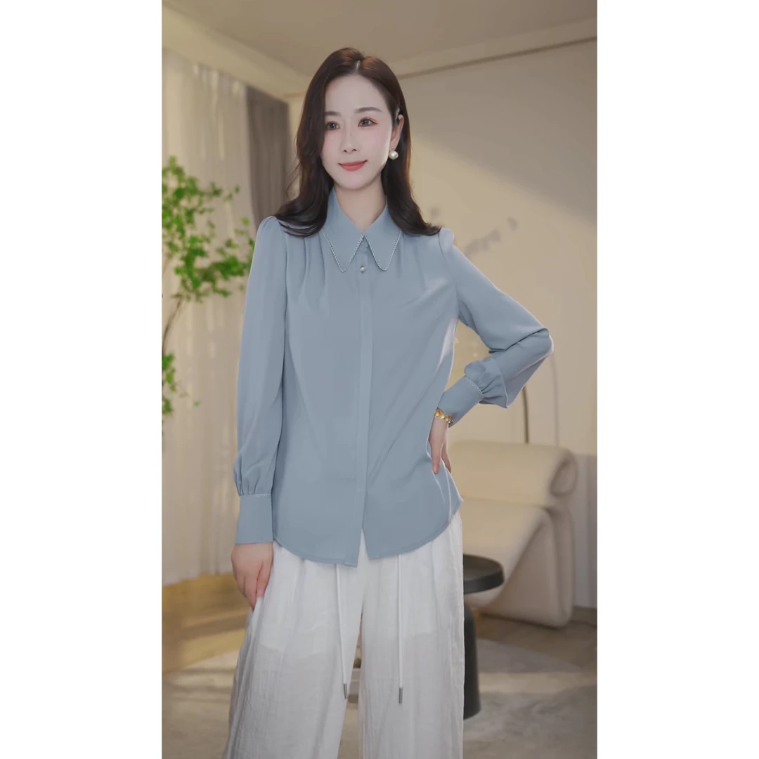 【杨杨专属】专柜新款通勤气质宽松洋气衬衫女8591023A灰蓝色